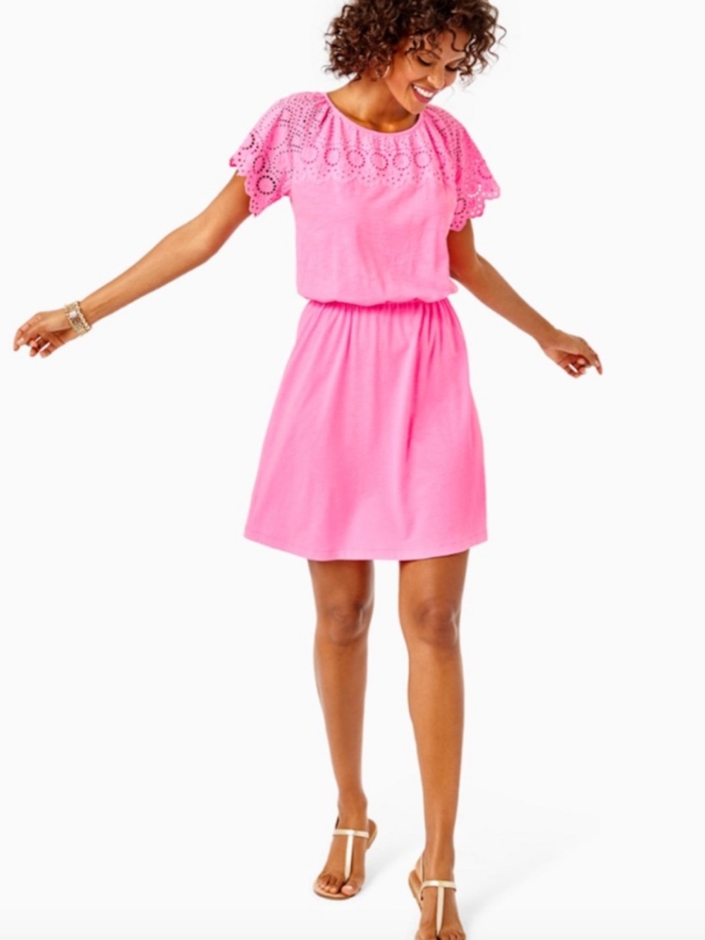 Lilly Pulitzer Pink Eyelet Flutter Sleeve Casual Dress